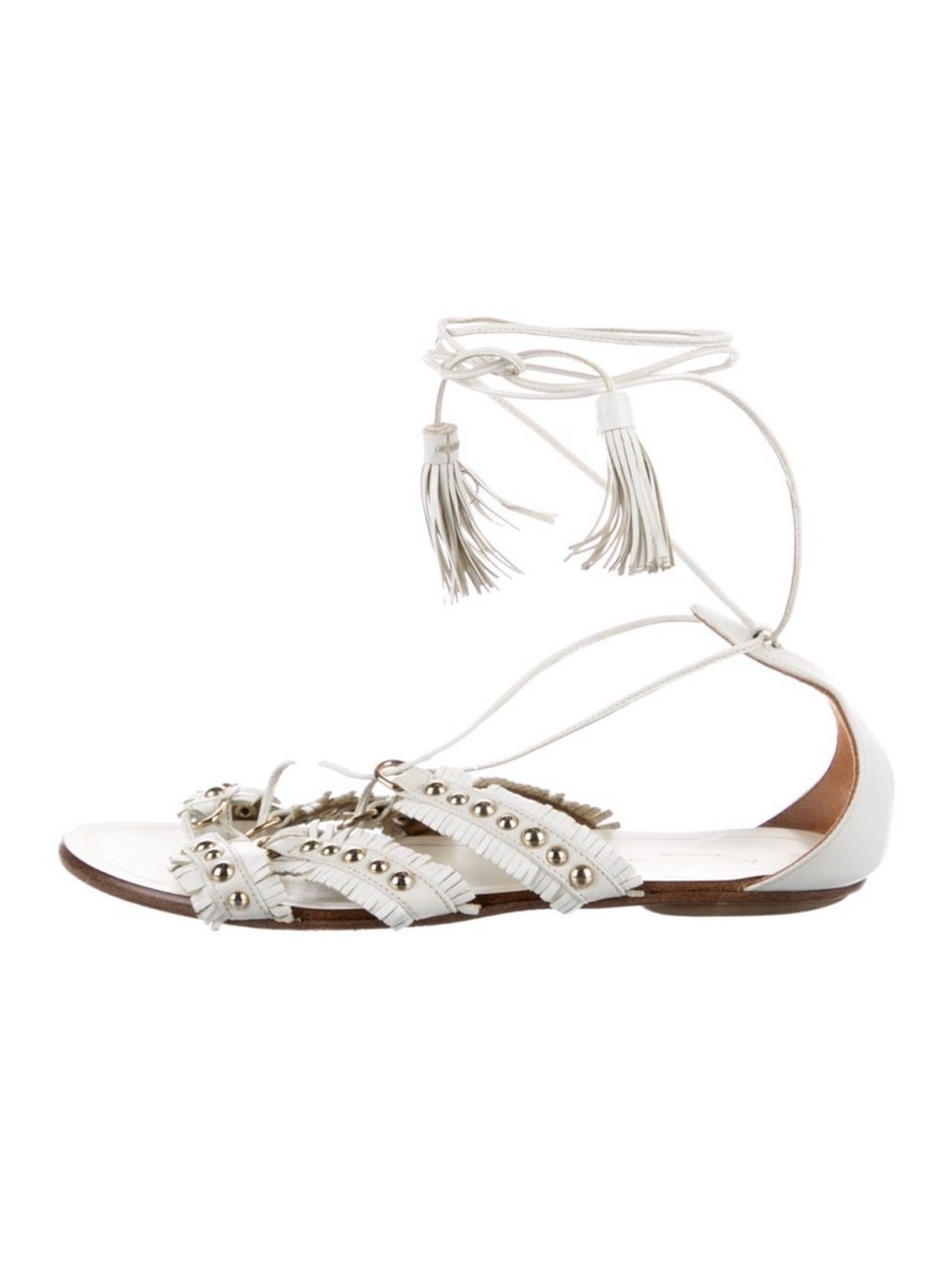 Aquazzura White Fringe Tie Gladiator Sandals